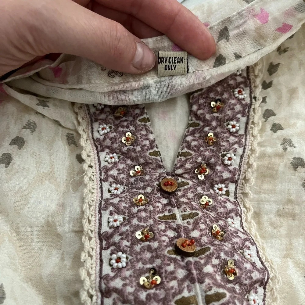 Stunning Cottagecore maxi dress/Gold foil detail/ Size France 44 (Size US 12/L) - Picture 9 of 16